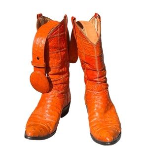 Vintage Ostrich Tangerin Leather Boots‎ 9.5 & Belt 34-38
